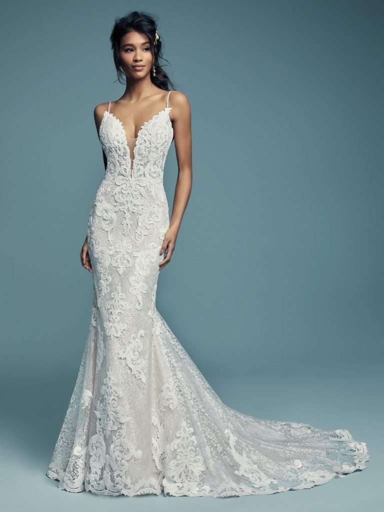 Tuscany Lynette by Maggie Sottero lace plunge neck wedding dress
