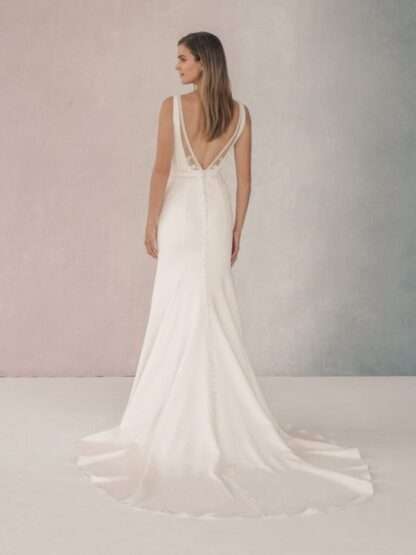 Melissa MJ761 Crepe plunge beaded wedding dress. Chameleon Bride Bournemouth Dorset