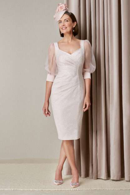 27028 John Charles blush pink dress with organza sleeves. Mother of the bride groom dress Chameleon Bride Hampshire