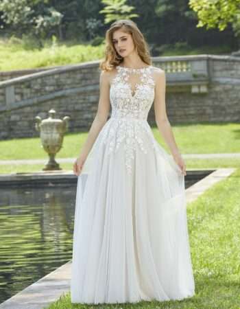 6966 Devon Morilee Wedding Dress. High illusion racer halter neck aline bridal gown. Chameleon Bride Bournemouth Dorset
