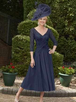 991864 Veni Infantino aline dress with sleeves. Mother of the bride groom Hampshire. Navy blue