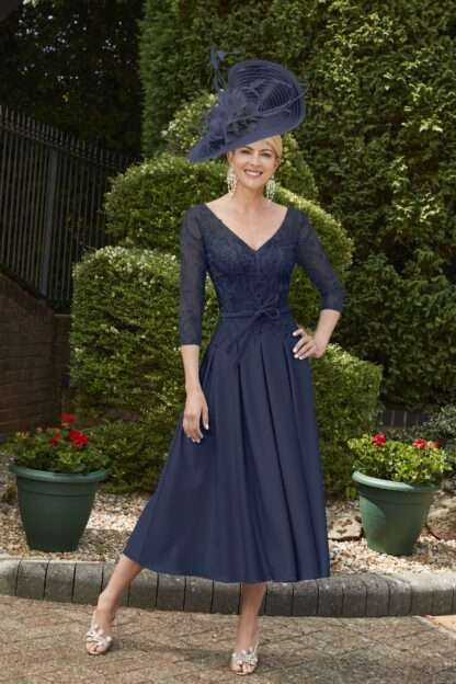 991864 Veni Infantino aline dress with sleeves. Mother of the bride groom Hampshire. Navy blue