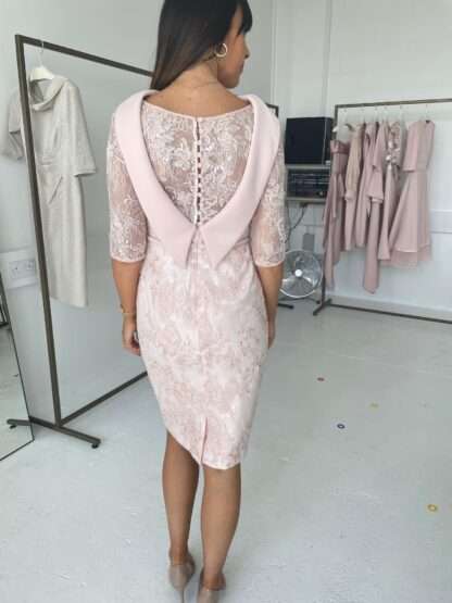 27036 John Charles blush pink lace dress with sleeves. Mother of the bride groom dress Chameleon Bride Hampshire