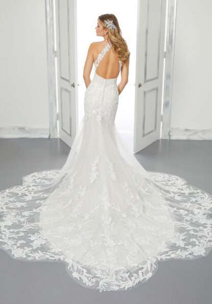 Bonita 2303 Morilee Wedding Dress. Halter racer neck with open back bridal gown. Chameleon Bride Bournemouth Dorset