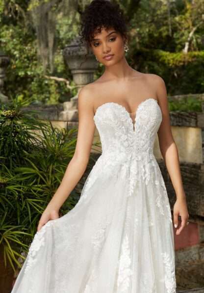 Fauna 2480 Morilee Strapless sweetheart aline flowy wedding deress with detachable balloon blousson sleeves
