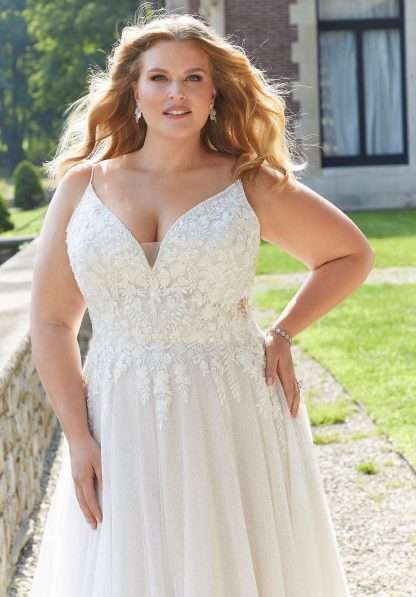 Evanna 3341 Morilee. Spaghetti strap aline plus size wedding dress. Chameleon Bride Bournemouth Dorset