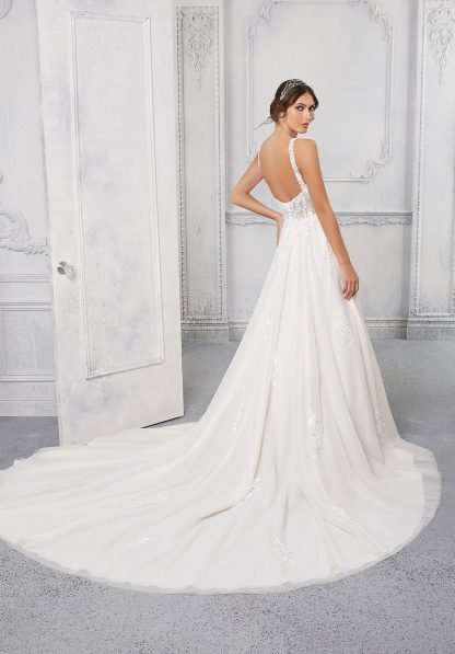 Cassandra 5923 Morilee wedding dress. Square neck aline wedding dress .