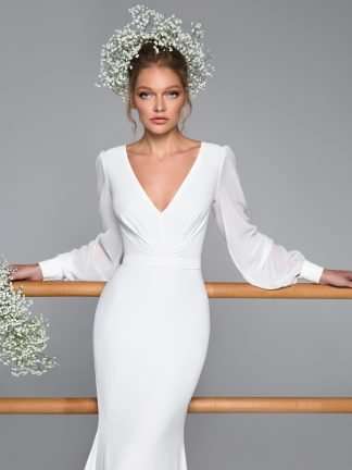 Nino Eva Lendel Plain Wedding dress with long chiffon sleeves