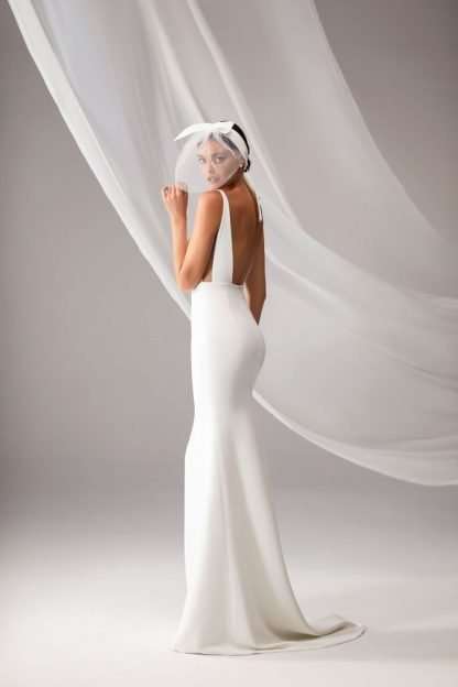 Levi Milla Nova Wedding Dress Square neckline plain sheath dress minimalist bride Square low back