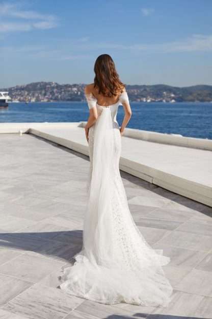 Irma Milla Nova Wedding Dress Off shoulder bardot lace sexy bridal gown. Chameleon Bride Bournemouth Dorset