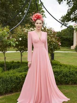 29662B Veni Infantino. Long sleeve floaty flowy maxi dress for Mother of the Bride \Groom Hampshire. Coral