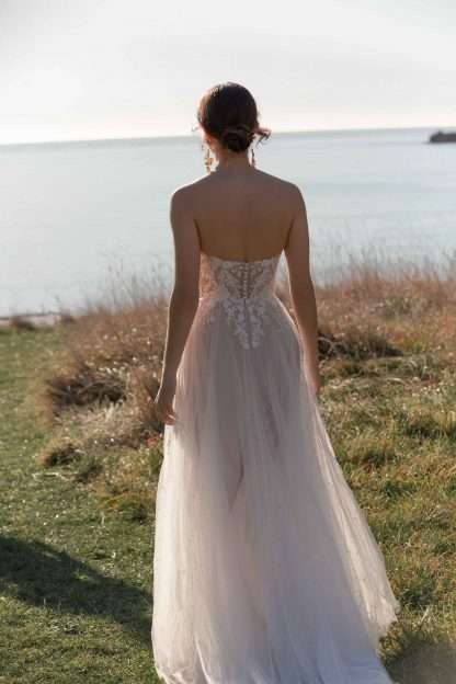 Kaiya Madi Lane Peal and lace wedding dress. Chameleon Bride Dorset