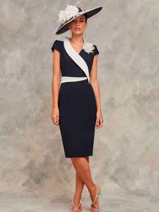 Dali Luis Civit navy and ivory wrap dress with colour. Mother of the Bride Groom dress