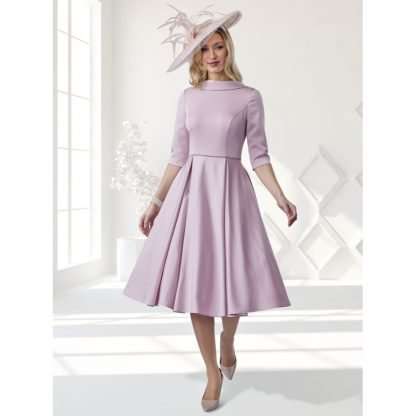 VO8136 Veromia mother of the bride/groom dress. Soft blush pink aline dress with bardot neck and full 50's aline rockabilly skirt. 