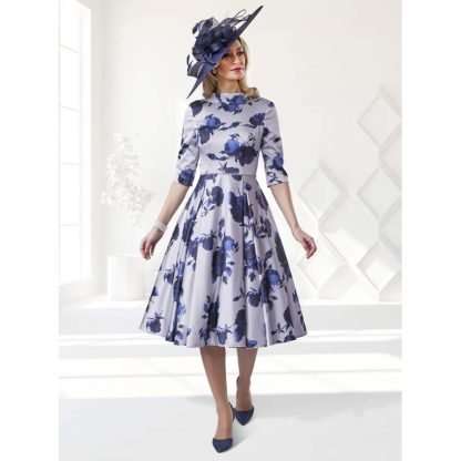 VO8144 Veromia Mother of the Bride/Groom Dress VO8144 Veromia mother of the bride/groom dress. Special occasion print long sleeve dress with high bardot neck and full 50's aline skirt.