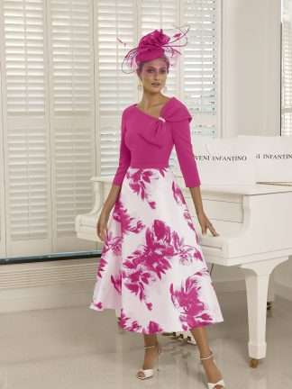 992104A Veni Infantino Mother of the Bride Groom Dress. Print aline dress with sleeves and giant bow detail. Hampshire