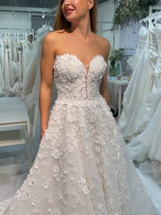 Addison by Teresa Atelier Strapless 3d floral aline wedding dress with glitter tulle.  Chameleon Bride Bournemouth Dorset