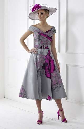 IR7308K irresistible Veromia Mother of the Bride Groom Dress. Silver and Magenta print. Hampshire