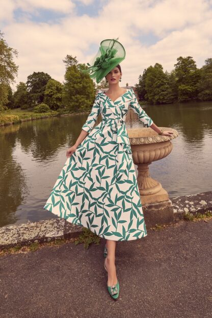 992266 Veni Infantino Shamrock emeral green and ivory aline dress with sleeves. Mother of the Bride Groom outfit Chameleon Bournemouth Dorset