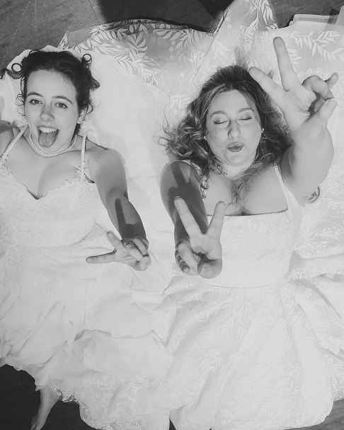 Love is Love 2 brides lesbian wedding, LGBTQ+ friendly bridal shop