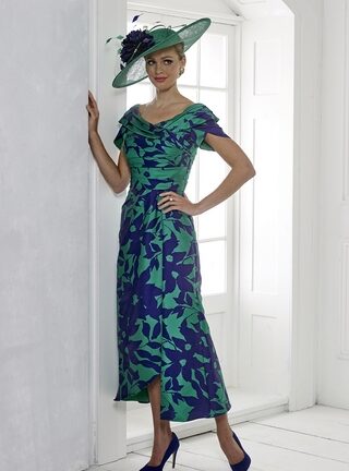 IR7427S Irresistible Mother of the Bride Groom dress. Teal and blue print modern dress