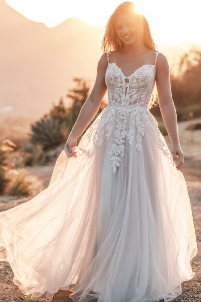 Watson R3710 Allure romance wedding dress. Mid-size bride. Spaghetti strap, higher back and modest neckline. Chameleon Bride Bournemouth Dorset